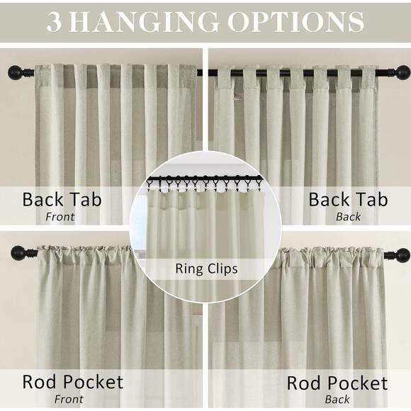 New Flax Linen Blend Textured Semi Sheer Curtains 50 x 84 - Picture 2 of 5